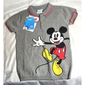 Character Disney Mickey Mouse Knitted Short Sleeve Sweater Polo - Gray - 5T